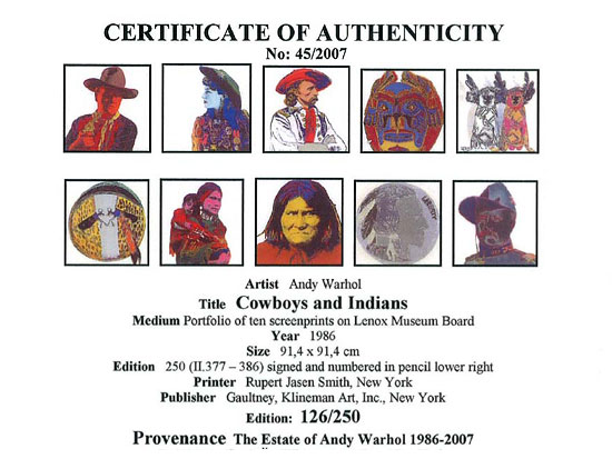 Portfolio Andy Warhol Cowboys and Indians 10 stuks