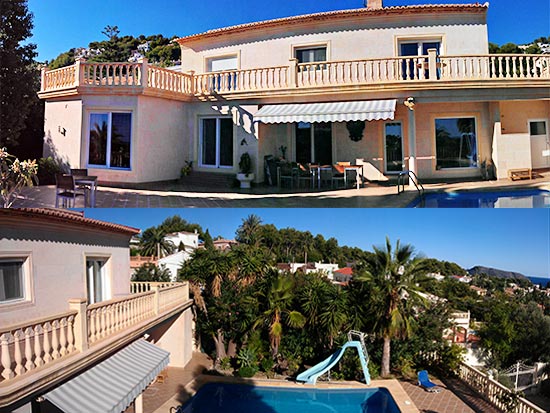 Zeer ruime villa met fraai zeezicht op korte afstand centrum en strand van Moraira!